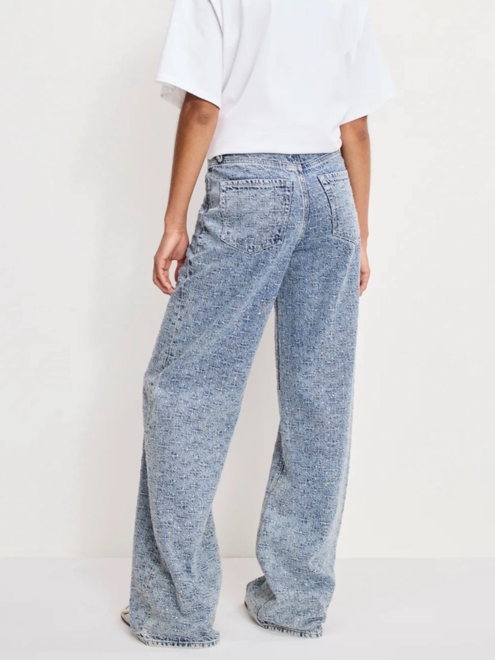 Good American Good Skate Mid Ris Wide Leg Jeans With Rhinestones Size 14 NEW - Picture 5 of 16